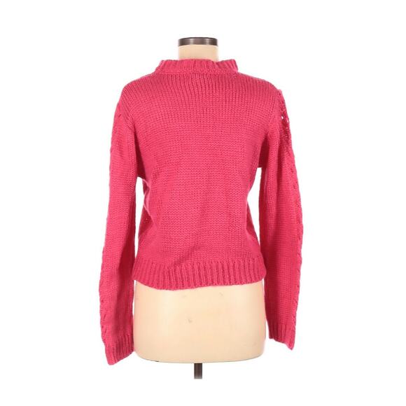 Woven Heart Open Stitch Crochet Pullover Sweater Long Sleeve HOT Pink LARGE - Picture 2 of 4